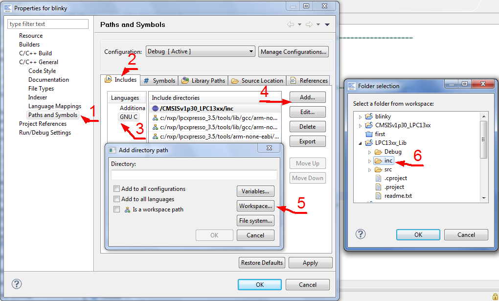 Добавление пути к заголовочным файлам библиотеки в окне свойств проекта