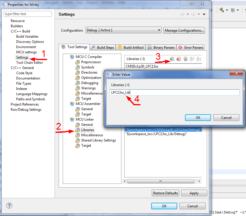 Добавление библиотеки в окне свойств проекта