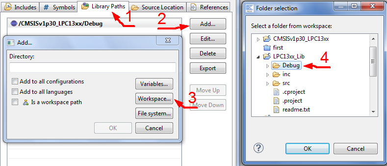 Добавление пути к библиотеке в окне свойств проекта