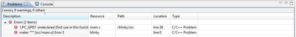 Окно ошибок сборки проекта