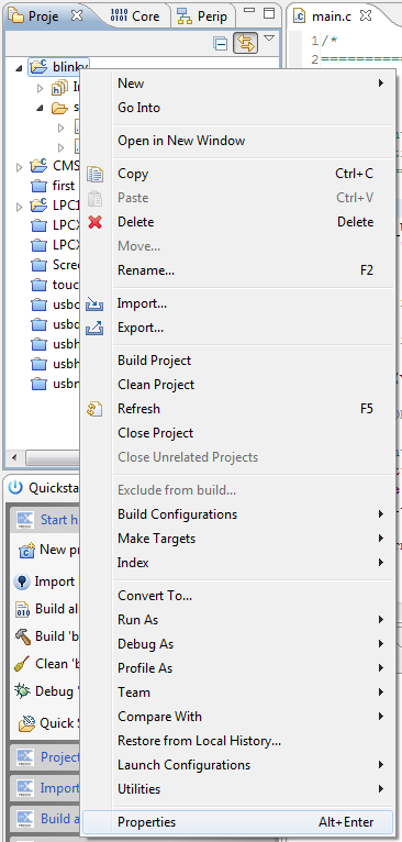 Контекстное меню проекта