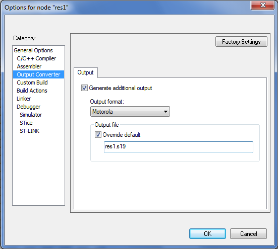 Настройка конвертора в свойствах асемблерного проекта